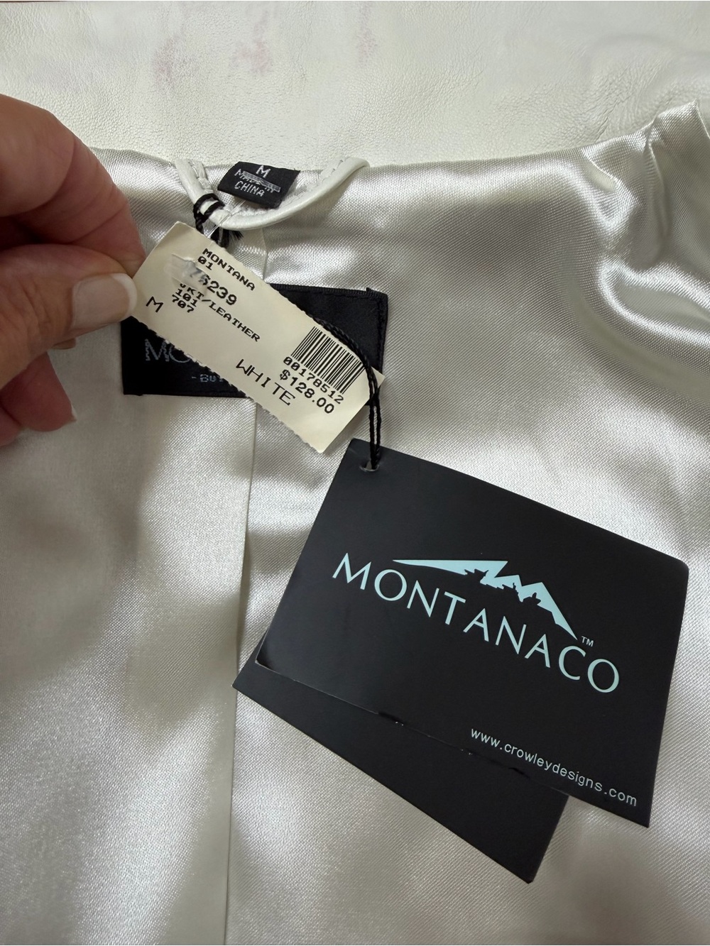 Montanaco Women's White Leather Jacket Ruched Side Panels Medium Vintage NWT - Picture 8 of 13